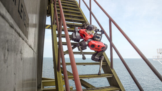 ANYmal C legged robot climbing stairs on Petronas' offshore oil & gas plant