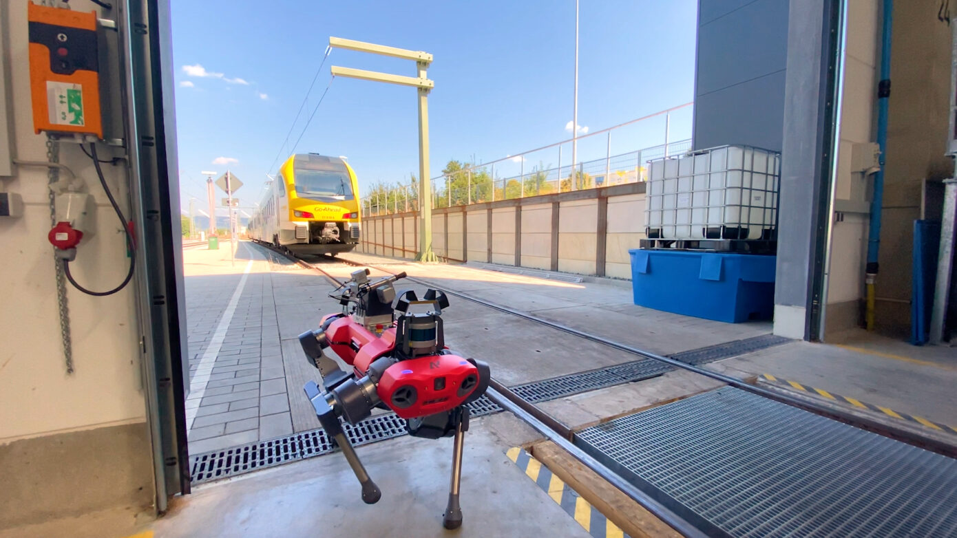 The ANYmal heads out of the maintenance facilities to continue its inspection tasks, extending the potential reach of Stadler Service AG’s maintenance team.